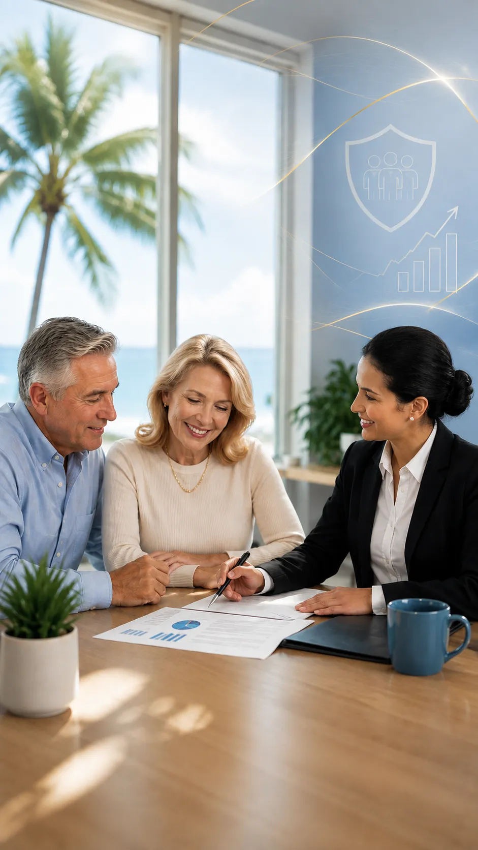 Isurance agent with clients Isurance agent with clients