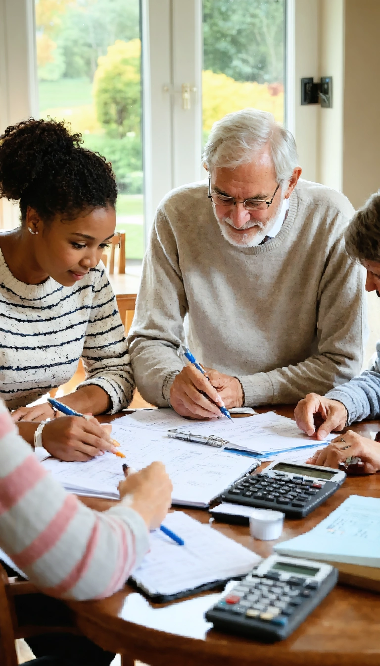 A warm, realistic commercial lifestyle scene of a multigenerational family gathered around a dining table in